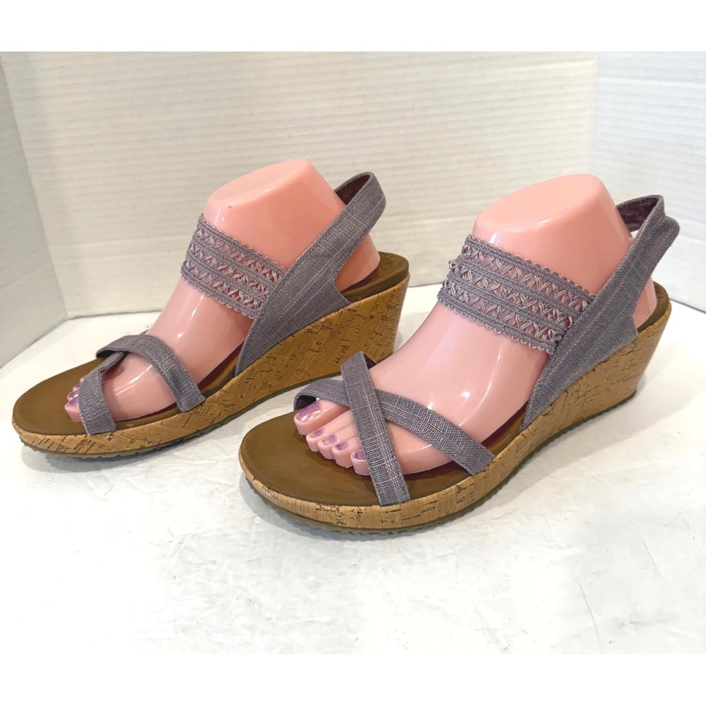 Skechers Beverlee High Tea Lilac Crochet Stretch Comfort Slingback Sandals Sz 11